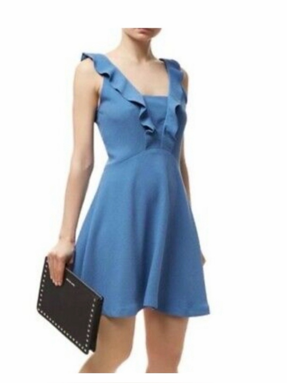 Sandro Blue Ruffle-Trim Mini Dress